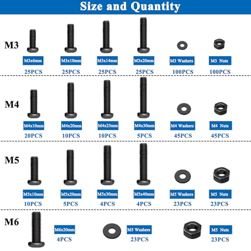 516Pcs Nuts and Bolts Assortment Kit, Phillips Pan Head, Black - color: Black