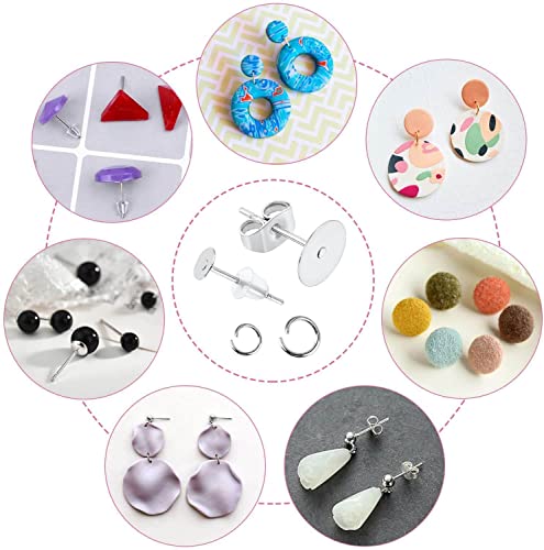 Caffox Hypoallergenic Earring Posts and Backs, 1800pcs Stainless Steel Stud Earring Kit with Earring Base Studs, Earring Backs and Jump Rings for Clay, Resin, Pearls, Jewelry Making and Crafting - color: Silver
