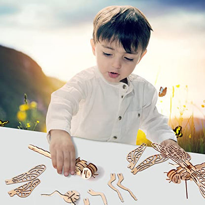calary 3D Wooden Puzzle Simulation Animal Dinosaur Assembly DIY Model Toy for Kids and Adults,Set of 6 - style: E-Insect Assembly