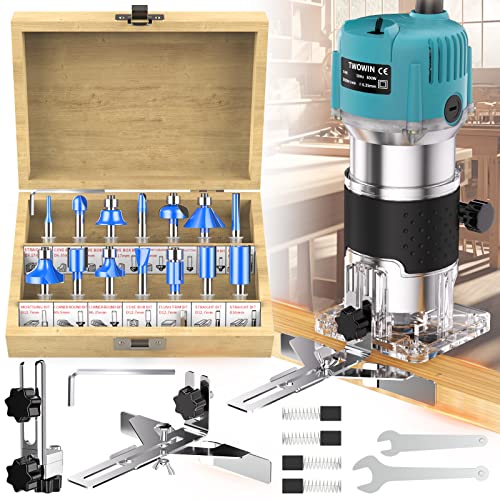 TwoWin Router Tool, 110V-120V 800W Compact Wood Router Tool for Woodworking - color: Brown and Blue
