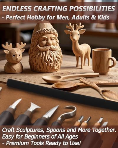 Wood Carving Kit Whittling Kit: Wood Carving Knife Tools with Leather Case - color: Brown