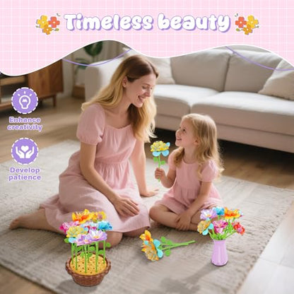 FUNZBO Craft for Girls Kids Ages 6-8-12 - Fabric Flower Making Bouquets Kit, Birthday Gifts for Age 3 4 5 6 7 Years Old Girl, Toddler Spring Summer Garden Toy