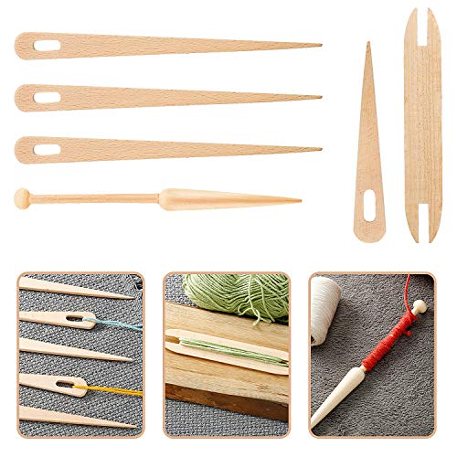 Set of 7 Loom Sticks with 5 Crochet Needles, Shuttles, Bobbin Sticks for Wood Weaving & Handcrafts Tool