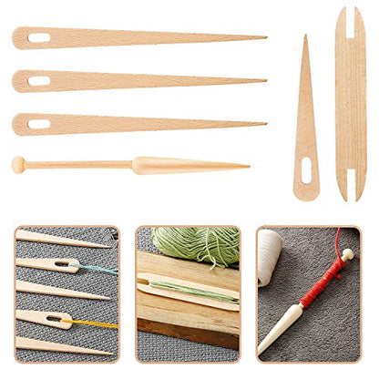 Set of 7 Loom Sticks with 5 Crochet Needles, Shuttles, Bobbin Sticks for Wood Weaving & Handcrafts Tool