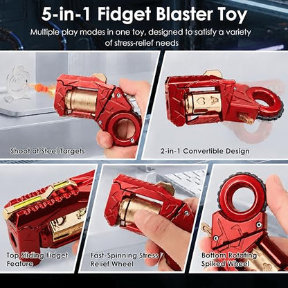 Metal Adult Gun Fidget Toy, EDC, 6 Shells, 20 Soft Dart Heads,Red - color: Red-03