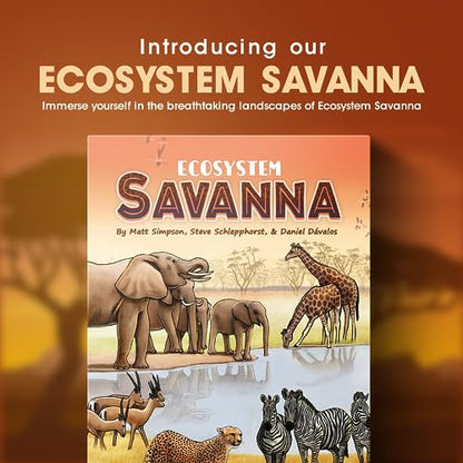 Ecosystem: Savanna - A Family Card Game About Animals on Grassy Woodland of African Savanna - Fun & Educational Ecology Game for Kids & Adults - Strategy Board Game for Gamers, Students & Teachers - style: Ecosystem Savanna