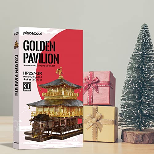 Piececool 3D Metal Model Kits for Adults, Kinkaku-ji Golden Pavilion Model Building Kits, Challenging 3D Puzzles for Stress Relief DIY Craft Kits - style: Kinkaku-ji