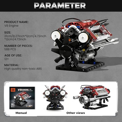 V8 Engine Building Blocks Sets, V8 Engine Model Kit, Runnable Model Engine Building Sets, Mini Engine Kits with Crankshaft & Rotating Fan, for Adults & Kids