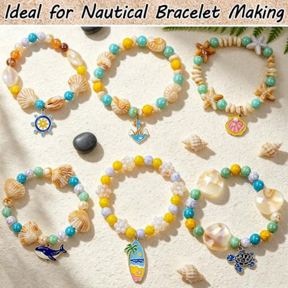 DIY Bead Kit for Jewelry Making, 8MM Two-Tone Acrylic Beads Ocean & Bohemian Style Faux Turquoise Bead White Crack Bead for Summer Beach Necklace Earring Bracelet Craft DIY Accessory (Camel+Blue) - color: Camel+Blue