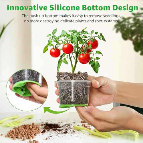 MIXC Clear Nursery Pots with Silicone Base, 4-Inch, 60-Pack - color: Green, size: 4 Inch-60Pcs