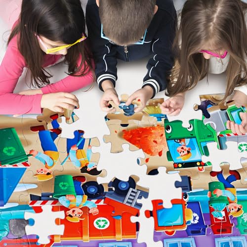 Jumbo Floor Puzzle for Kids,48 Piece Garbage Truck Jigsaw Puzzle Ages 3-8 - style: Garbage Truck