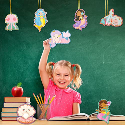 Pajean 10 Pcs Kids Lacing Cards Double Sided Animal Sewing Cards Kits 10 Styles Lacing Toy Crafts for Toddler Ages 6+ Developing Imagination Preschool Learning Activity Supplies(Mermaid Style) - style: Mermaid Style