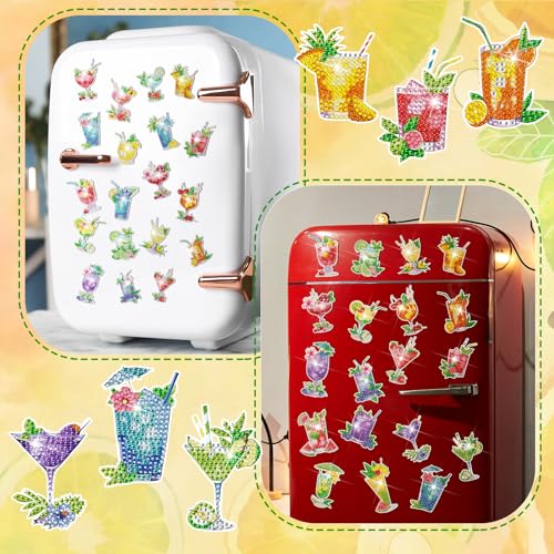 Remuuly 30 Pcs Cocktail Diamond Painting Magnets Diamond Art Kits for Adult - color: Cocktail