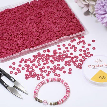 4000pcs Magenta Clay Beads,6mm Heishi Bead Polymer Flat Round Disc Bulk Beads for Jewelry Making,DIY Friendship Bracelet and Necklace Craft - color: Magenta