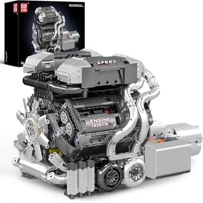 Mould King 10201 W16 Engine Model Kit, MOC Bug Supercar Engine Model with Battery and Motor, Collectable 16-Cylinder Car Engine Transmission, Shiftable Gear Operation for Adults (2024+ PCS) - style: MK-10201 engine