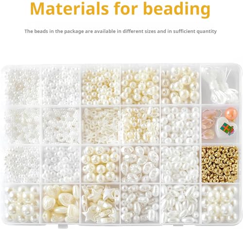 Pearl Beads for Jewelry Making, Bracelet Making Kit for Adults DIY Crafts - color: white