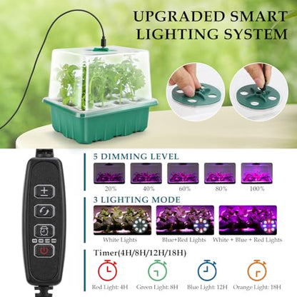 Seed Starter Tray with Grow Light, 60 Flexible Cells 5 PCS Seed Starter Kit, Reusable Seedling Starter Trays with Humidity Dome and High Lid, Germination Trays for Indoor Greenhouse Seed Starter - color: Blue-5 Pack With Light
