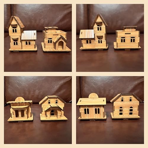 4-in-1 Log Cabin Mini House 3D Wooden Puzzle Building Kit Set