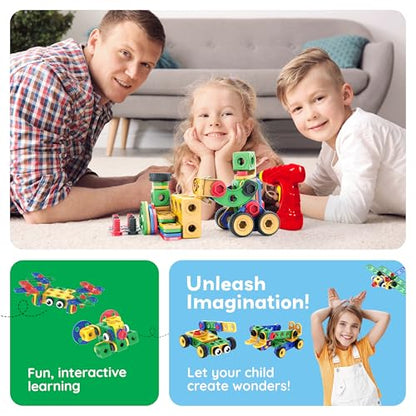 PicassoTiles 201pc STEM Learning Block Construction Kit with Power Drill and Clickable Ratchet Educational Engineering Toy Set Kids Age 3 Plus Preschool Activity Creative Play with Idea Book PTN201 - color: 201pcs Transformation