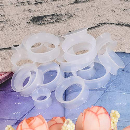 Oyaface 20 PCS Piercing Tunnel Set Soft/Hard Silicone Flesh Ear Plugs 2g-25mm Flexible Ear Stretching Gauge Expander - color: Clear(thin)