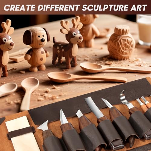 17Pcs DIY Wood Carving Tools, 6 Whittling Knives, 5 Detail Carving Knives - color: Dark Brown