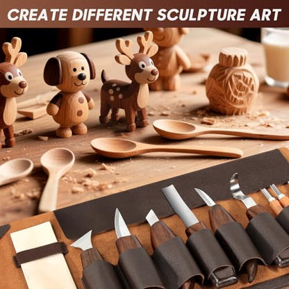 17Pcs DIY Wood Carving Tools, 6 Whittling Knives, 5 Detail Carving Knives - color: Dark Brown