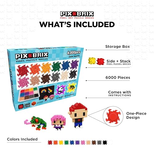 Pix Brix Pixel Puzzle Building Bricks, 6,000 Piece Container, Dark Palette - color: Dark, size: 6000pc