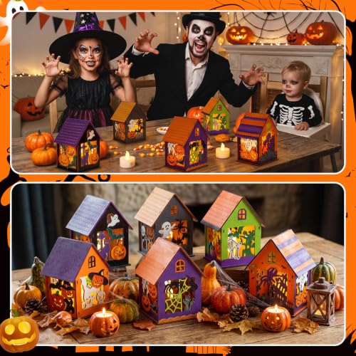 Jenaai 12 Sets Halloween Wooden Houses to Paint, Pumpkin Ghost Village - style: Halloween