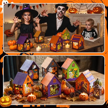Jenaai 12 Sets Halloween Wooden Houses to Paint, Pumpkin Ghost Village - style: Halloween