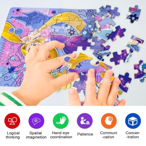 LELEMON Puzzles for Kids Ages 4-6, 60 Piece Puzzles for Kids Ages 3-5 - color: Curly Hair Girl