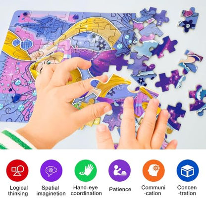 LELEMON Puzzles for Kids Ages 4-6, 60 Piece Puzzles for Kids Ages 3-5 - color: Curly Hair Girl
