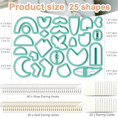 25Pcs Geometric Polymer Clay Cutters Set Circle Abstract Clay Earrings Cutters for Adults Polymer Jewelry Cutter with Earrings Accessories DIY Craft Supplies