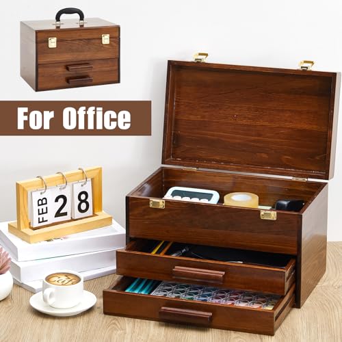 Weysat 14 Inch Wooden Tool Box 2 Drawers Storage Metal Latch - size: 14 Inch