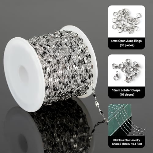 UMAOKANG 16.4 Feet Jewelry Making Chains Stainless Steel Chain Bulk - color: Steel-Black