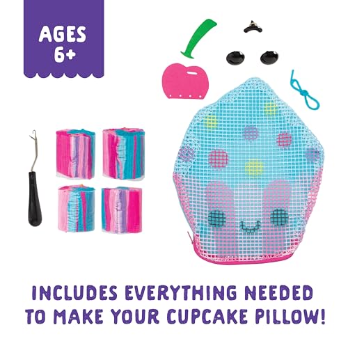 LatchKits Cupcake Pillow - Latch Hook Kits for Kids, Arts and Crafts, Yarn Art, Kids Crafts, Toys for Girls, Birthday Gift for Girls, Easy to Follow Pattern, Hook Included, Craft Kits, Ages 6+ - style: Cupcake Pillow