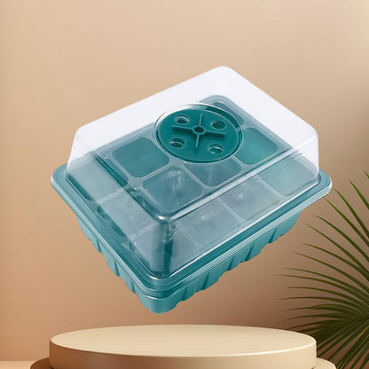 12 Hole Seedling Box with Ventilation Hole Breathable Adjustable Mini Greenhouse Gardening Plant Seedling Box,19x14.5x11cm (Green) - color: Green