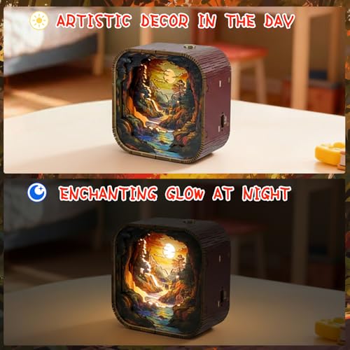 3D Wooden Puzzle Night Light DIY LED Art Lamp Kit for Adults Desk Decor Relaxing Craft Model Table Ornament and Birthday Gift (Sunset Valley) - style: Sunset Valley