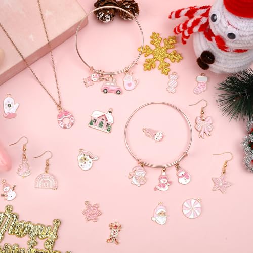 SANNIX 110Pcs/55 Pairs Pink Christmas Charm for Jewelry Making Bulk, Cute - style: Pink Christmas Charms