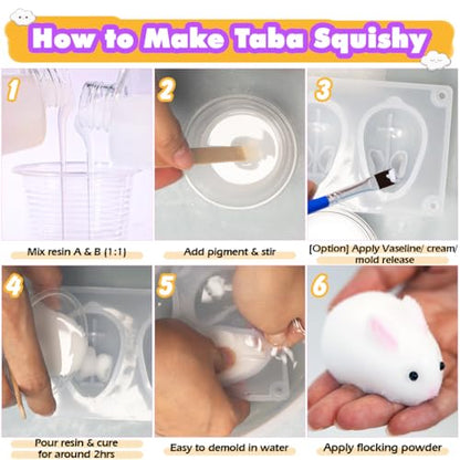FUNSHOWCASE Taba Squishy Making Kit Gel+Bunny Silicone Mold+Flocking+Pigment - color: Bunny