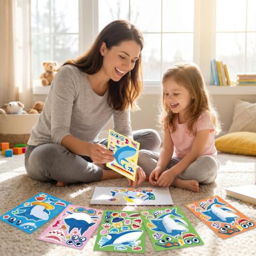 Shark Make-a-Face Stickers 24 Sheets, Ocean Party Crafts for Kids - color: Shark