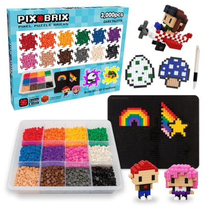 Pix Brix Pixel Puzzle Building Bricks, 3,000 Piece Container, Dark Palette - color: Dark, size: 3000pc