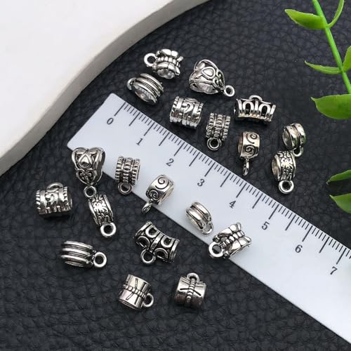 WOCRAFT 60pcs Antique Silver Bails Space Beads Bracelet Charms for Jewelry Making Sets DIY Necklace Bracelet Keychain Crafting Charms Kit Craft Supplies (SN851) - color: Antique Silver, size: Bails Charms
