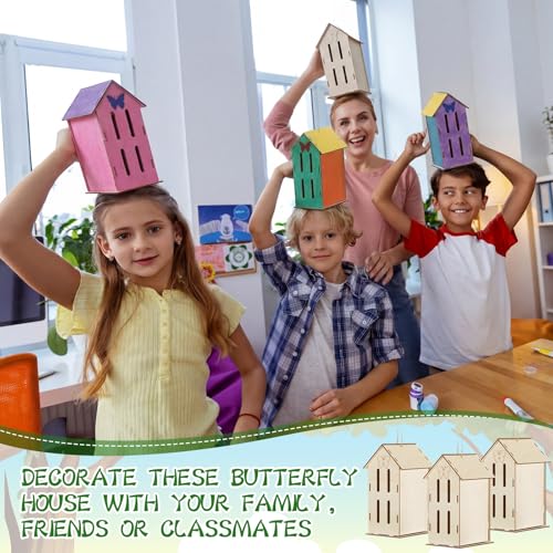 DoubleFill 12 Pack Bird House Kit 7.1'' Butterfly Wood Birdhouse Craft Set - color: Butterfly, size: 7.1in