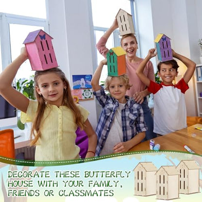 DoubleFill 12 Pack Bird House Kit 7.1'' Butterfly Wood Birdhouse Craft Set - color: Butterfly, size: 7.1in