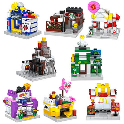 8 in 1 Mini City Shop Street View Building Blocks Kit,Girls Boys Toy Set