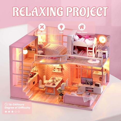 Flever Dollhouse Miniature DIY House Kit Creative Room with Loft Apartment Scene for Romantic Artwork Gift (Dream Angel) - color: Dream Angels