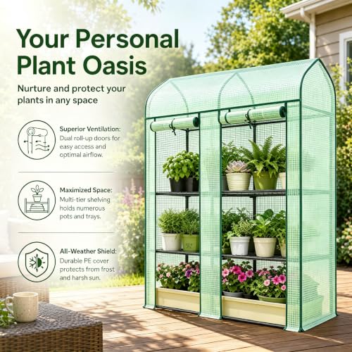 3‑Tier Portable Greenhouse, Small Walk‑in Green House, Green - color: Green B, size: Small