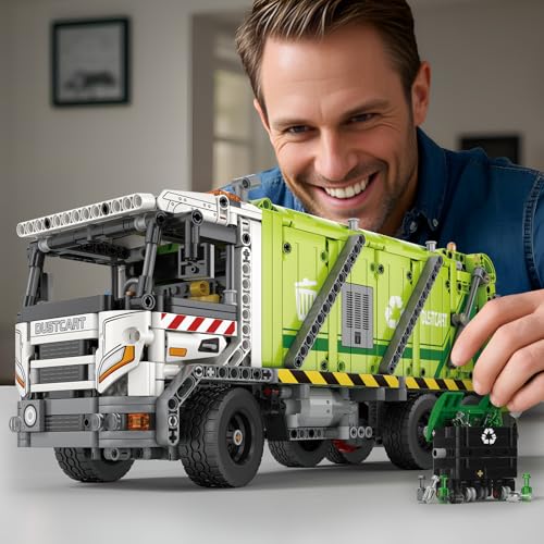 Reobrix Large Garbage Truck Building Block Toy Set for Adult, Compressed Garbage Truck with RC Control & Interactive Features, Creative Birthday Gift 22022 with 1468 Pieces - style: Large Garbage Truck