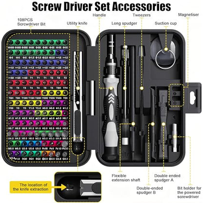 132PC Screwdriver Set, Magnetic Precision Screwdriver Kit with Color-Coded Nut Drivers, S2 Steel Repair Tool Kit for Electronics, Computer, Laptop, iPhone, PC, PS5, Watch & Home DIY
