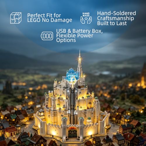 YEABRICKS LED Light for Lego 11377 Icons The Lord of the Rings: Minas Tirith Remote Control Version Building Blocks Model -Gift for Collectors & Hobbyists(Building Set NOT Included) - style: Only Light Minas Tirith Remote Control Version